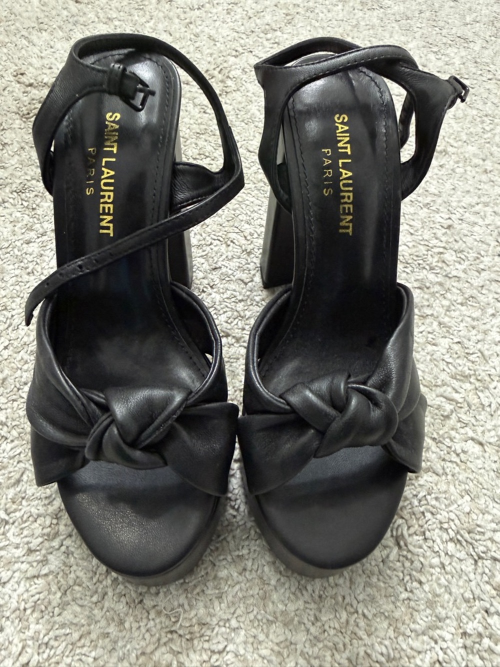 Saint Laurent Black Knotted Leather Platform Heels